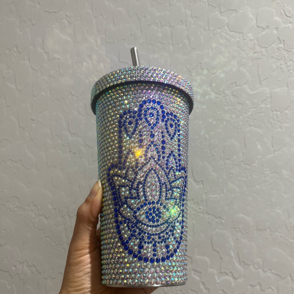 Rhinestone Tumbler With HAMSA & Evil Eye 17 oz Capacity